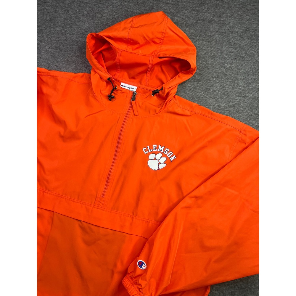 Champion Clemson Tigers Mens 2XL Orange Half Zip Packable Windbreaker Jacket
